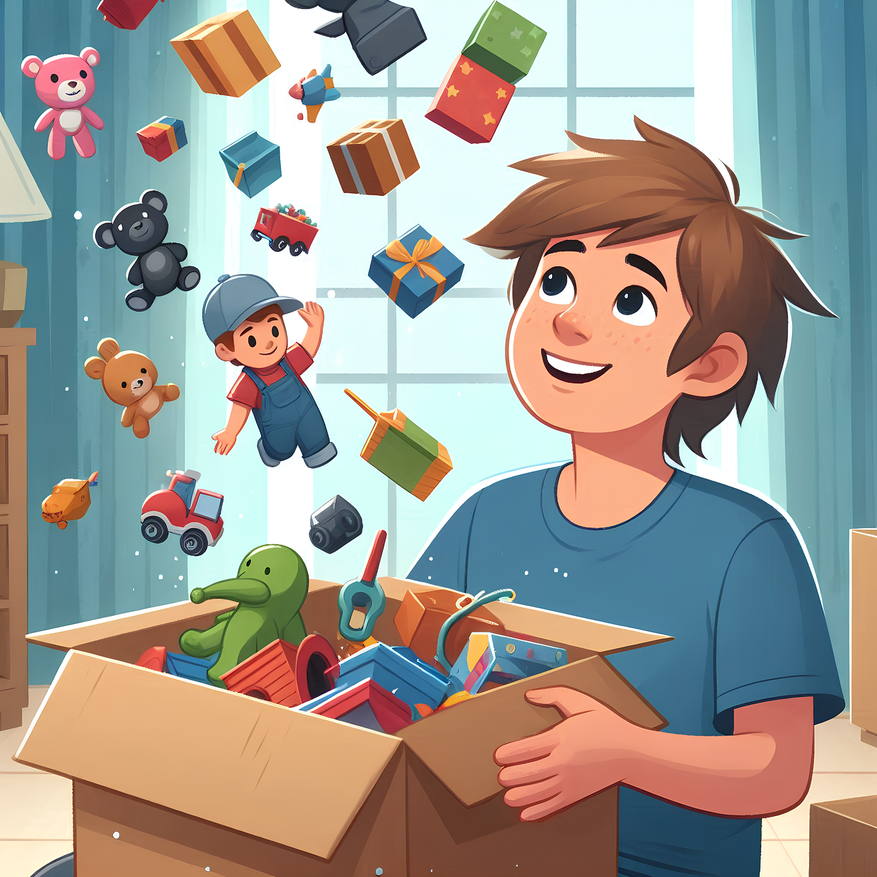 ai generated, boy, toys, unbox, unboxing, gift, present, surprise, package, box