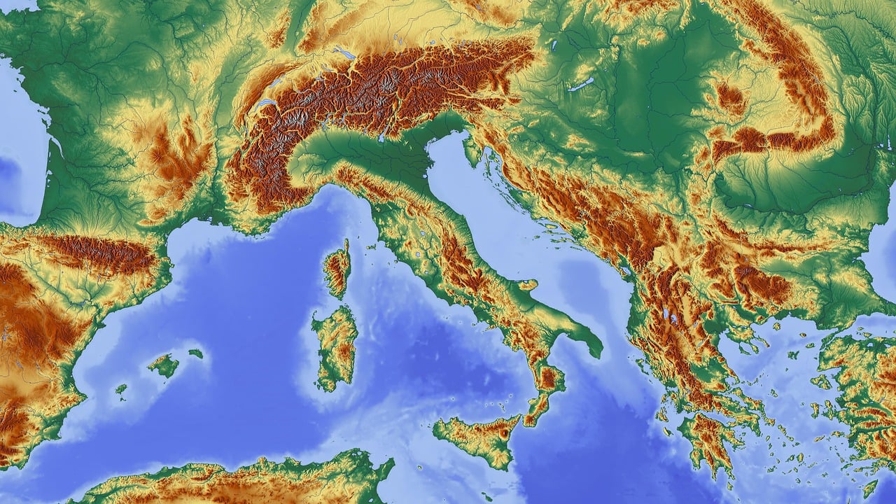 italy, alps, alpine region, map, relief map, elevation profile