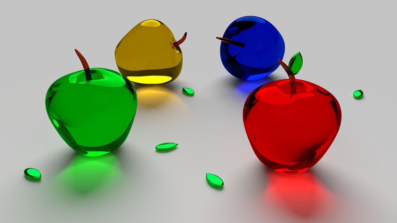 apple, 3d wallpapers, glass, fruit, transparent, wallpaper, 3d