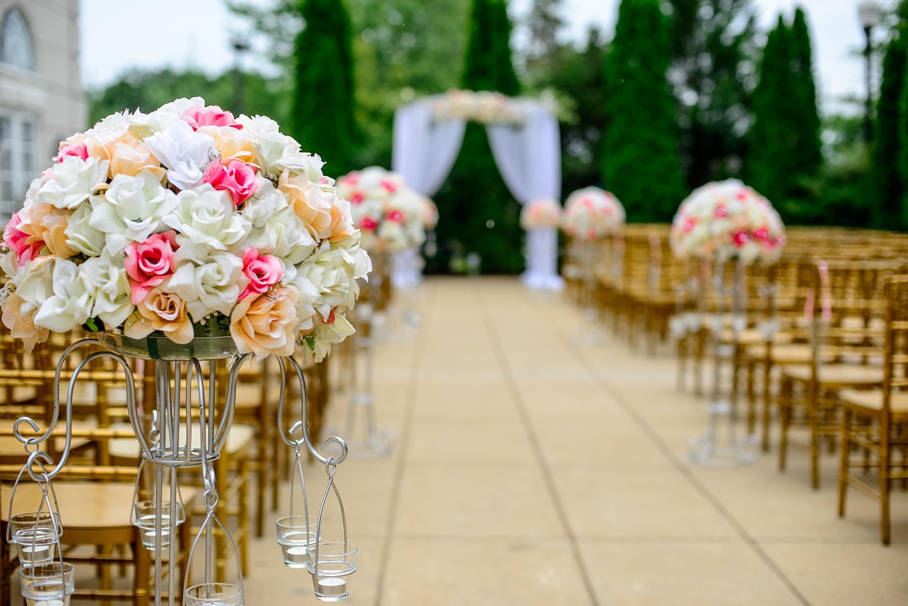 wedding, nature, aisle, beautiful flowers, bouquet