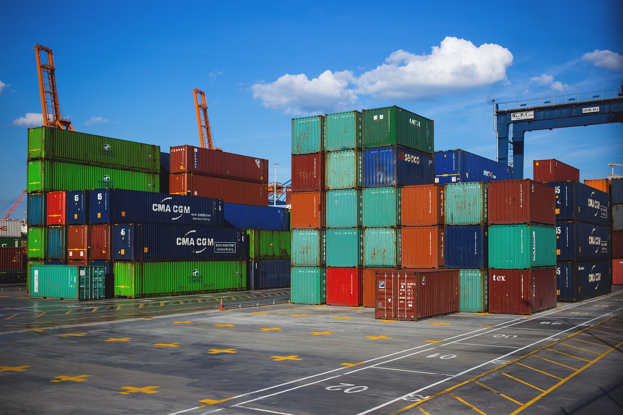 Portfolio port, pier, cargo containers, crate, export, freight, import