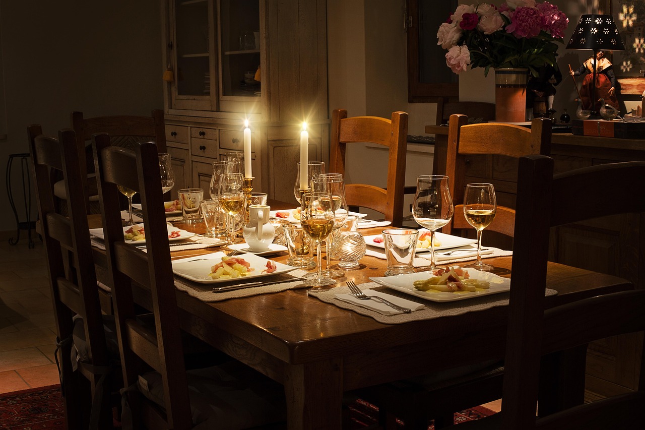 dinner, table, home, table setting, dining, celebration, elegant, interior, candles, dinner
