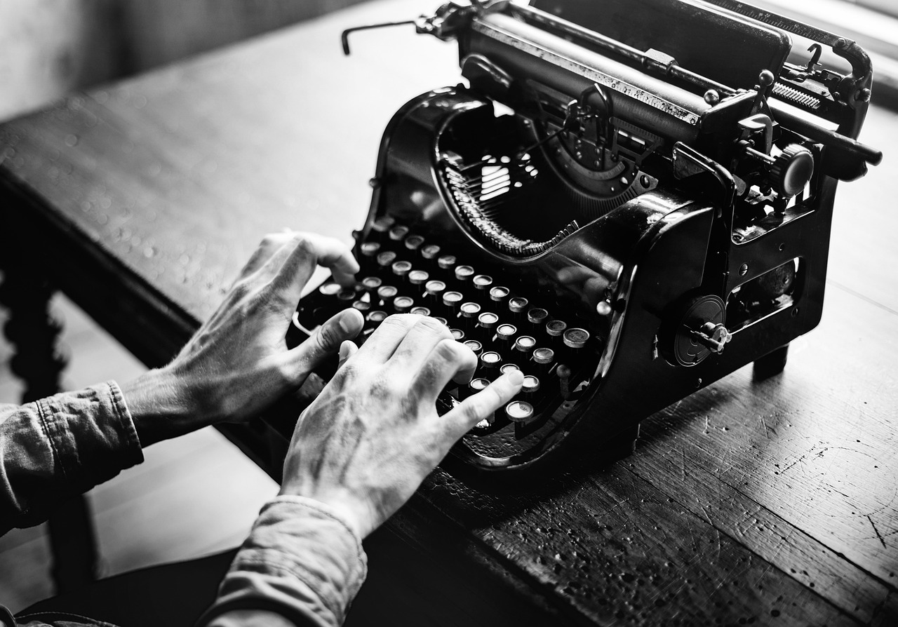 About typewriter, old, alphabet, typing, antique, black and white, buttons, classic, fingers, hands, keyboard, letter, memoirs, message, news, note, retro, story, text, type, typescript, write, writer, blogging