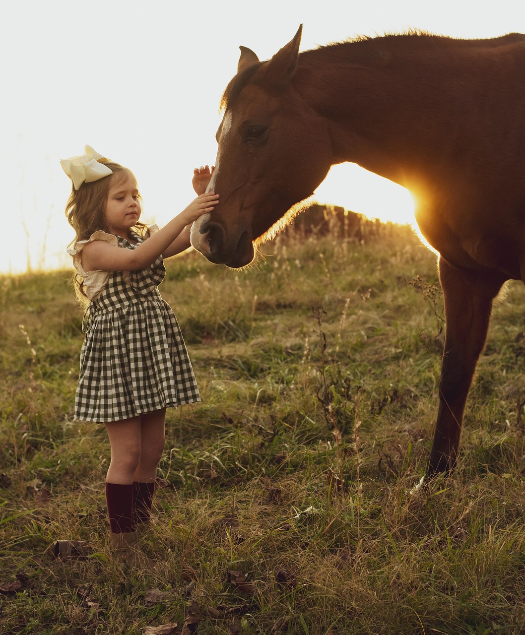 child at sunset, smiling in a field